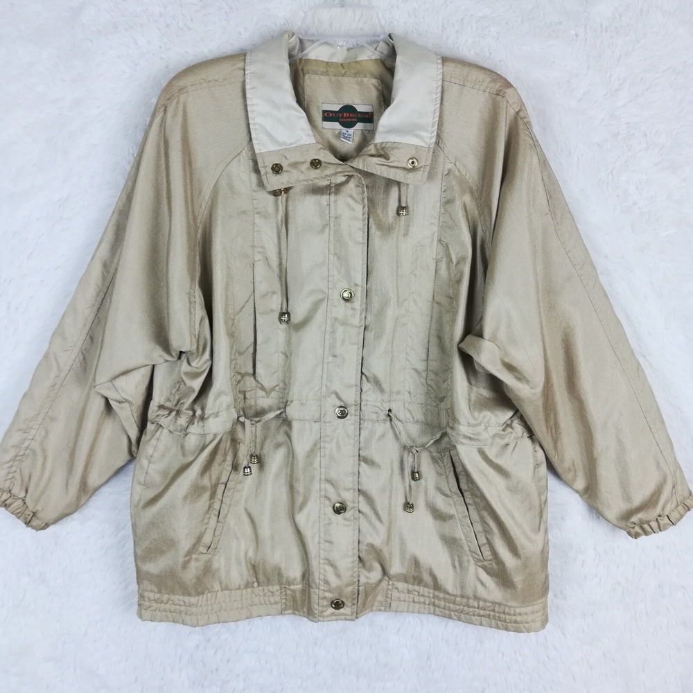 Outbrook Womens Jacket Windbreaker Gold Lightweight Snap Front Collared Plus 1X